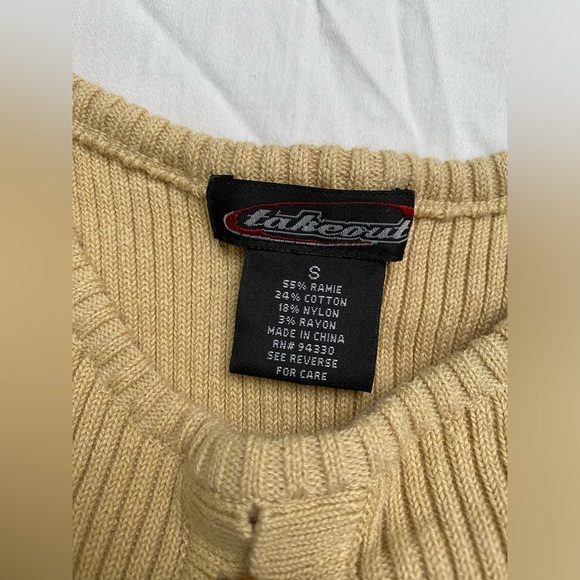 Women’s Y2K Takeout Size Small Tan Lace Tie up sweater Tank - Picture 4 of 6